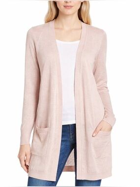 Halogen Long Open Cardigan Linen Blend with Pockets Pink Smoke Size Small